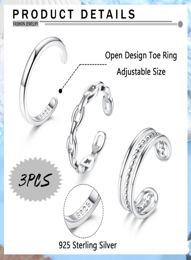 Florideco 3Pcs S925 Sterling Silver Toe Rings for Women Open Toe Ring Comfort-Fit Adjustable Toe Rings Celtic Knot Turquoise Finger Foot Jewelry Set Classic Toe Ring - Image 2